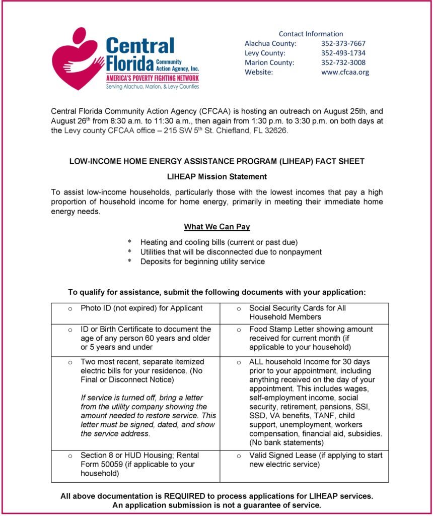 Cfcaa Paperwork LIHEAP Program - Central Florida Community Action Agency, Inc.